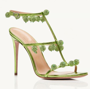 Femmes Dacing métallisé déco en cuir verni sandales femmes petites boules de strass bride à la cheville sandales femmes talons aiguilles chaussures - Product Image 3