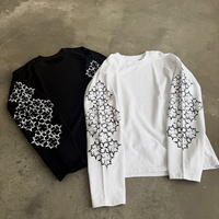 T-shirts thermiques graphiques personnalisés pour hommes, coupe ample et carrée, 100 % coton tricoté, imprimés, à manches longues