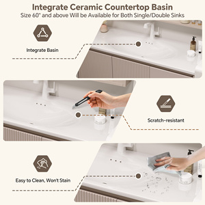 Meuble-lavabo minimaliste flottant avec miroir intelligent anti-buée, meuble-lavabo avec armoire et rangement à tiroirs - Product Image 5