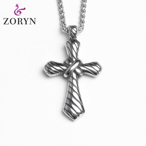 Colgante de Cruz de Cuerda Trenzada de Acero Inoxidable, Joyería Religiosa Cristiana Gótica Punk Vintage de Acero de Titanio para Hombres y Mujeres - Product Image 1