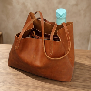 Pochette décontractée pour femme en cuir véritable marron avec bandoulière, fermeture éclair, imperméable, écologique, antivol et légère - Product Image 2