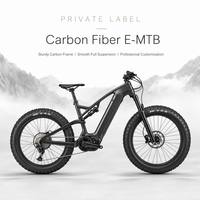 Vélo de montagne électrique à suspension intégrale en fibre de carbone légère T800, 1000W, 160Nm, transmission centrale, 9 vitesses, 72V, 35Ah, pneus larges 26x4.5