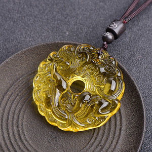 Pendentif Pixiu en citrine naturelle sculpté à la main, une pièce de monnaie, pour homme et femme, porte-bonheur, amulette en cristal jaune, collier, chaîne de pull, dropshipping - Product Image 1