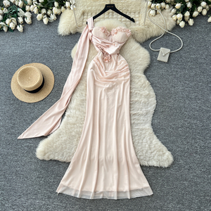 Robe de soirée sirène élégante pour femme, à une épaule, avec ceinture à fleurs 3D pour l'été - Product Image 1