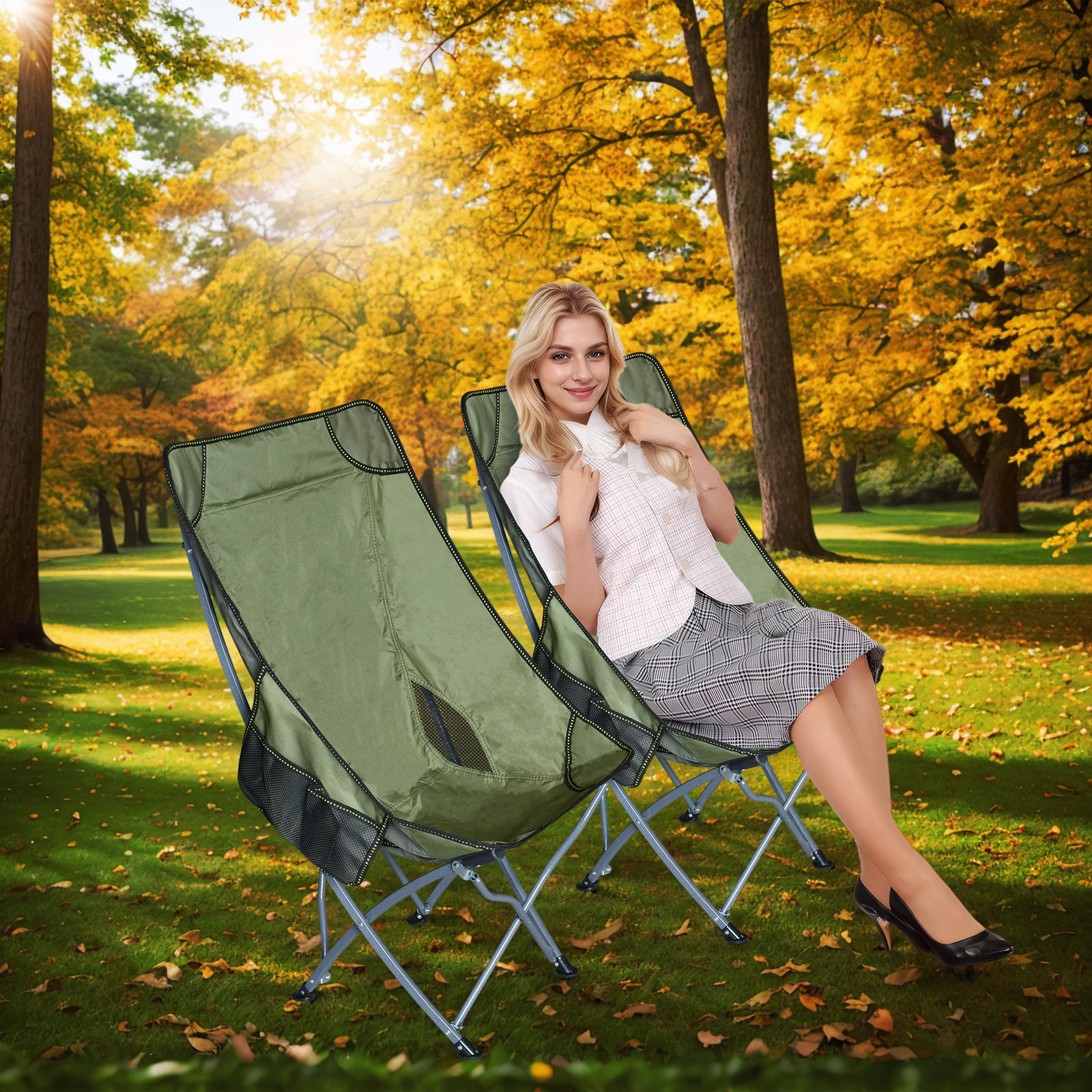 เก้าอี้ทรงสูงสีเขียวทหาร