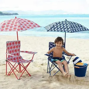 Venta al por mayor portátil plegable niños Camping playa silla con paraguas personalizado impreso playa sillas con dosel para niños