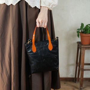 Nasman Vintage Genuine Leather Mini Tote <b>Bag</b> Black Zipper Closure Everyday Use Women's Handbag Crossbody <b>Bag</b> - Product Image 2