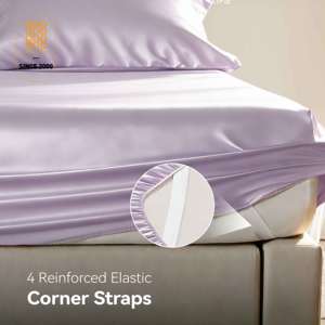 Parure <span class=keywords><strong>de</strong></span> draps en satin certifiée OEKO-TEX, taille Queen, 4 pièces, soyeuse, avec <span class=keywords><strong>sangles</strong></span> élastiques aux coins, poche profonde <span class=keywords><strong>de</strong></span> 15 pouces - Product Image 4