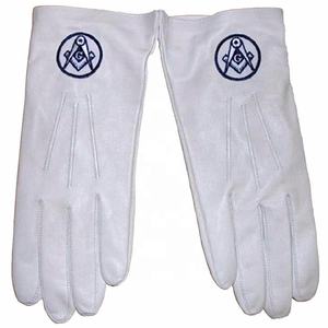 Guantes masónicos de algodón 100%, manoplas blancas con brújula azul cuadrada, bordado a máquina - Product Image 2