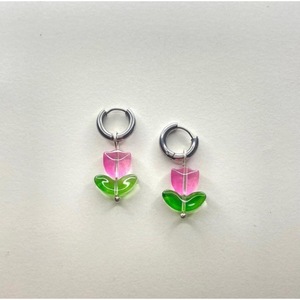 Pendientes de flor de tulipán de cristal con esmalte de color, aro plateado y dorado, a la moda, para uso diario, tipo broche. - Product Image 3