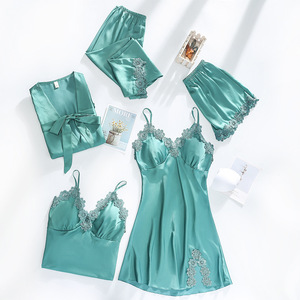 Abbigliamento da notte da sposa completo da donna Sexy 5 pz pigiama in poliestere con scollo a V leggero primavera abbigliamento da notte <span class=keywords><strong>intimo</strong></span> - Product Image 1
