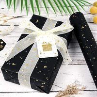 Rouleau de papier cadeau noir - Noir avec des paillettes dorées, design en feuille d'aluminium pour Noël, mariage, anniversaire, fêtes, célébrations