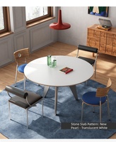 Table à manger ronde en acier inoxydable, style italien minimaliste, plateau en pierre, moderne, minimaliste, table à manger pour petit appartement, pour usage domestique