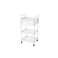 Chariot de rangement à roulettes blanc verrouillable à 4 roues, 3 niveaux, avec étagère en fer et tiroir, durable, facile à déplacer, pour salon et usage médical