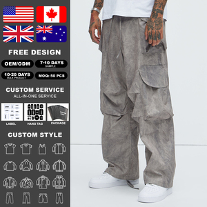 KingSen Men's Vintage Wash Cargo Baggy Pants Casual Loose Fit Tie-Dye <b>Trousers</b> Multi-Pocket Wide Leg <b>Drawstring</b> Streetwear - Product Image 2