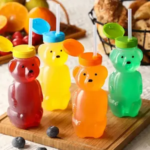 2盎司塑料蜂蜜熊瓶熊迷你蜂蜜熊罐带盖熊果汁瓶假日婴儿淋浴礼物