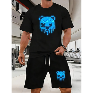 Nuevo Conjunto Deportivo de Verano para Hombre, Transpirable, Estilo Vintage, Camiseta Azul de Poliéster con Pantalones Cortos Naranja de Nailon, Diseño Acampanado - Product Image 3