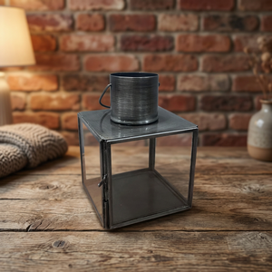 Artisan Design Modern <b>Black</b> Iron/Glass Handmade <b>Lantern</b> <b>Candle</b> Holder Tabletop Decorative Home Decor - Product Image 1