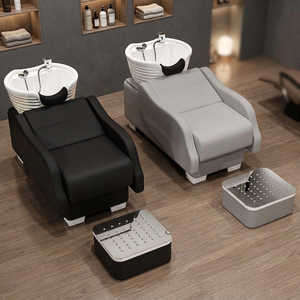 Special semi-reclining hair washing <b>bed</b> for hair salons and beauty parlors equipped with foot-operated ceramic basin - Product Image 1