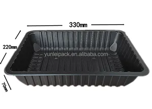 Blister desechable negro PP sellable personalizado paquete de carne de cerdo fresca bandejas termoformadas bandejas de congelación de mariscos