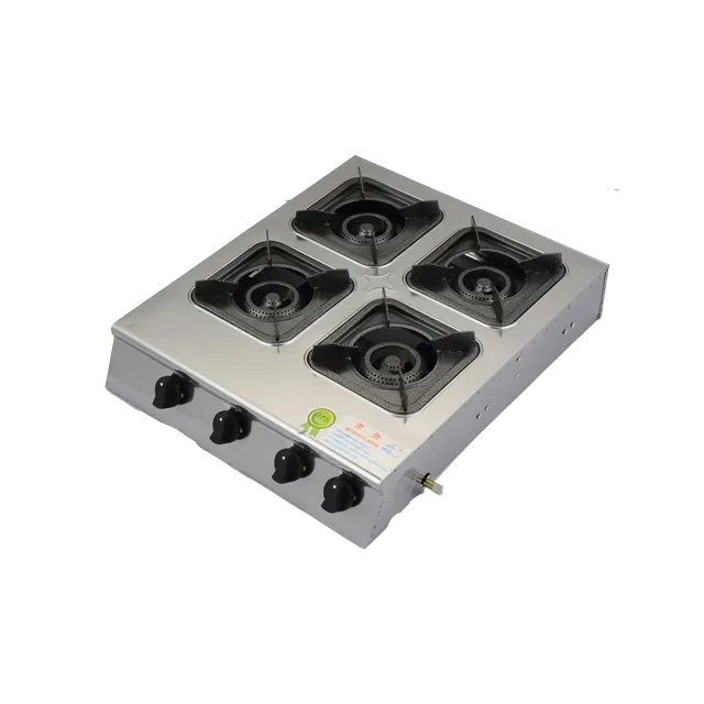 New design 4 burner gas cooker stove stainless steel gas cooktop with heavy cast iron pan support for cooking