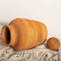 Vas Bunga Bambu Anyaman Tangan Rustic Nordic Natural ARM LVG, Desain Pola Anyaman, Dekorasi Rumah, Wadah Bunga