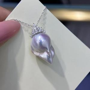 Ciondolo di Perle d'Acqua Dolce Barocche 4A all'Ingrosso, Grande Bianco Stile Regina del Ghiaccio con Argento Sterling 925 per Regalo di Nozze - Product Image 1