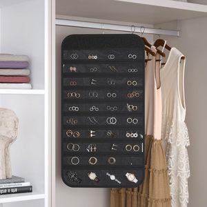 Hanging Jewelry Organizer 80-Pocket Double-Sided <b>Black</b> Foldable Clear PVC Storage For Earring Bangle Bracelet Necklace - Product Image 5