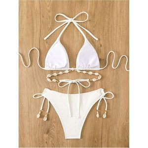 Women's Triangle <b>Bikini</b> <b>Set</b> Halter Beaded <b>String</b> Swimsuit 2 Piece Boho Cheeky Bathing Suit - Product Image 4