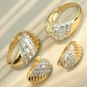 Aazuo – ensemble de bijoux de luxe Vintage en or massif 18 carats, bague et boucles d'oreilles en diamant naturel, cadeau pour femme, fête d'anniversaire, banquet haut de gamme - Product Image 4