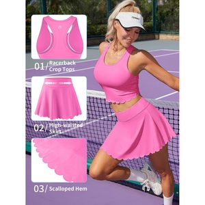 FOXA Women's Tennis Outfit Racerback Crop Top <b>Skirt</b> Set Breathable Spandex Polyester Golf Athletic Wear - Product Image 5