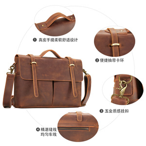 Dujiang Crazy Horse <b>Leather</b> <b>Briefcase</b> Genuine <b>Leather</b> Men's Messenger Bag Large Business Travel Shoulder Bag - Product Image 3