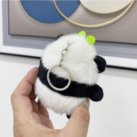 Porte-clés en peluche panda roux mignon, dessin animé, doux, pour sac à dos, pendentif décoratif, pendentif de voiture, vente en gros