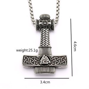 Viking Thor Hammer Pendant Stainless Steel Double <b>Sided</b> Charm <b>Necklace</b> Gift Jewelry Asymmetry Geometric Design <b>Cross</b> Shape - Product Image 5