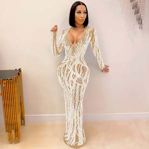 Vestido de Mujer Sexy y Brillante con Diamantes, Transparente, de Marca Famosa de Lujo, Bordado de Diseñador, para Cena, Fiesta o Club - Product Image 4