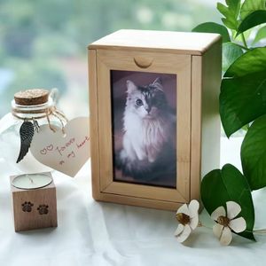 Urne rectangulaire en bambou écologique, avec couvercle coulissant dissimulé, conteneur de rangement commémoratif pour cendres d'animaux de compagnie - Product Image 2