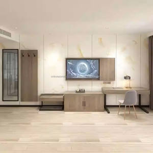 Modern 3-Star Hotel Twin Room Furniture Complete Bedroom Set Wooden <b>Bed</b> <b>Frame</b> With Headboard Nightstands Desk And Wardrobe - Product Image 4