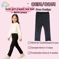 Pantalon en jean noir déchiré pour petites filles, taille élastique, ourlet à franges brutes, jean délavé pour enfants avec poches, pantalon décontracté de boutique