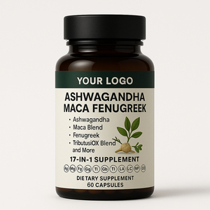 Suplemento Herbal Orgánico Más Vendido, Ashwagandha, Maca, Fenogreco, 60 Cápsulas, Sin Gluten, Vegano, Fábrica con Certificación ISO, OEM - Product Image 1