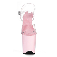 Sandales d'été sexy à talons hauts en PVC électroplaqué pour pole dance, 20 cm, à bout ouvert, plateforme, dessus transparent, boucle à la cheville, décorées de strass
