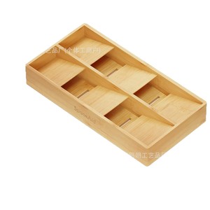 Bamboo Cutlery <b>Storage</b> <b>Box</b> Rectangular <b>Kitchen</b> Drawer Organizer For Knives Forks Spoons SpaceAid - Product Image 5