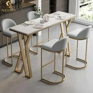 Nordic Modern Velvet High Counter Height Bar Chairs Stools For Kitchen Stainless Steel Stool Table Bar Table And Chair Set