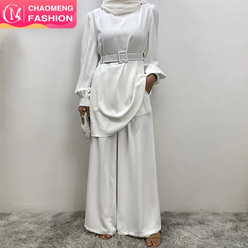 2335 + 9003 # Premium Trắng nida với lót 2 mảnh thiết lập Thổ Nhĩ Kỳ phù hợp với abaya ăn mặc phụ nữ hồi giáo Blouse Top Loose PANT với túi