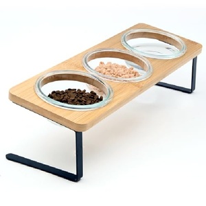 Bols portables écologiques surélevés pour chats, 15 bols inclinés pour aliments, comprenant 3 bols <span class=keywords><strong>en</strong></span> <span class=keywords><strong>verre</strong></span>, plateau <span class=keywords><strong>en</strong></span> bambou, support <span class=keywords><strong>en</strong></span> bambou pour chats et chiots - Product Image 1