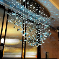 Lampe suspendue pour salon, décoration de luxe moderne, forme de papillon, lustre en cristal LED pour plafonds hauts