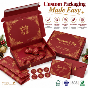 Boîte d'expédition en carton ondulé rouge personnalisée pour Noë<span class=keywords><strong>l</strong></span> avec logo doré, emballages cadeaux <span class=keywords><strong>de</strong></span> fin d'année pour marques festives et paniers d'hiver - Product Image 1