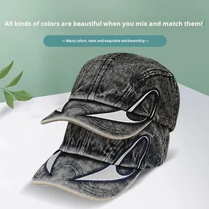 Gorra de béisbol de 6 paneles de mezclilla y PVC de marca de moda, estilo artesanal, con bordado de <span class=keywords><strong>doble</strong></span> borde, efecto lavado a la llama, estilo americano vintage, unisex - Product Image 2