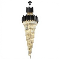 Lustre en cristal fantaisie, luminaire suspendu LED, design luxueux noir, moderne, pour salon, maison