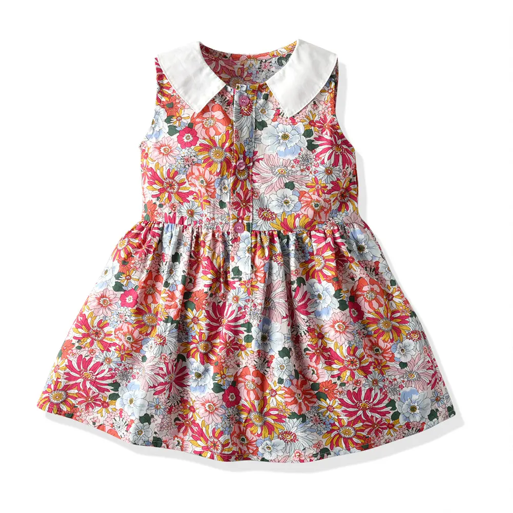 Vestido de algodón con estampado Floral para niñas, venta al por mayor, verano 2020