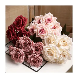 2023 Hot Selling 7 Head Pink Artificial Rose Flowers Bouquet Wedding Decoration